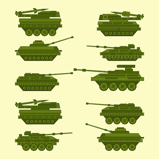 Связка векторных иллюстраций симпатичных типов танков