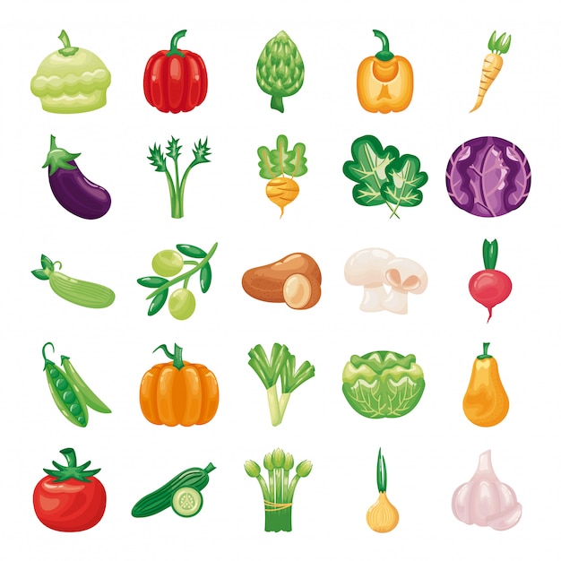 Bundle of vegetables set icons
