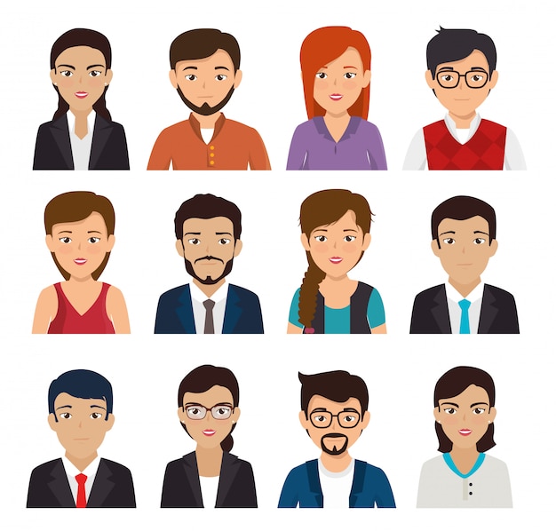 Bundle with set of face business people