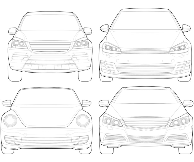 Bundling car outline vector front view car with line art style isolated car vector art hand drawn car vector