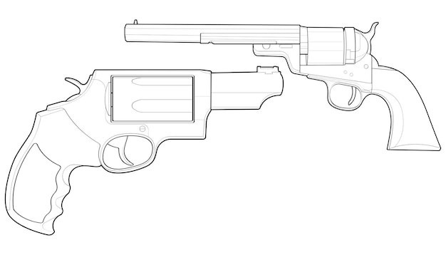 Vettore set di bundling di revolver con stile line art pistola da tiro illustrazione dell'arma pistola a linea vettoriale