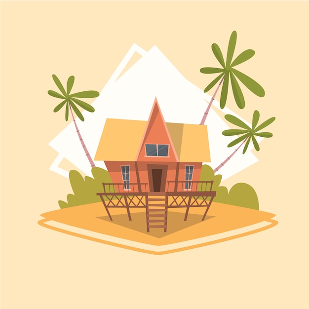 Vector bungalow house icon summer sea vacation concept summertime holiday