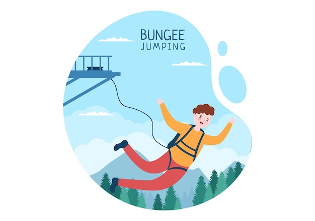 Bungee jumping flat cartoon extreme sport vector illustration