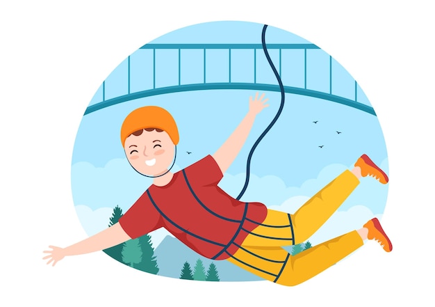 Vector bungee jumping illustration in flat cartoon extreme sports vector template