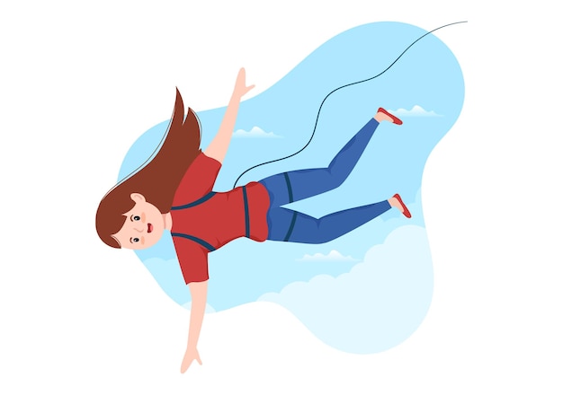 Bungee Jumping Illustration in Flat Cartoon Extreme Sports Vector Template