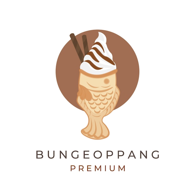 Bungeoppang Taiyaki Korean Food Illustration Logo With Vanilla Ice Cream