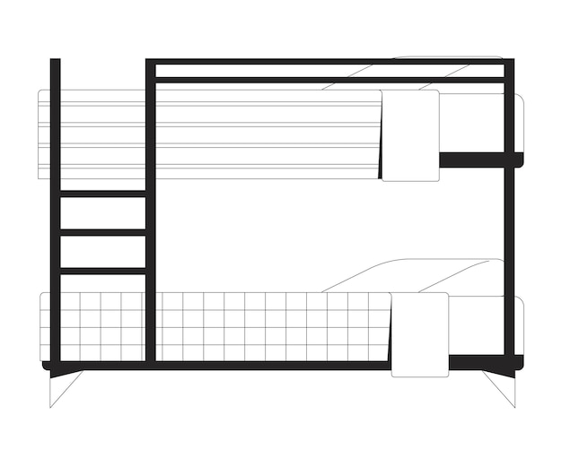 Vettore letto a castello in dormitorio universitario oggetto vettoriale piatto monocromatico isolato letto a castello in dormitorio disegno grafico in bianco e nero modificabile illustrazione semplice del contorno per la progettazione grafica web