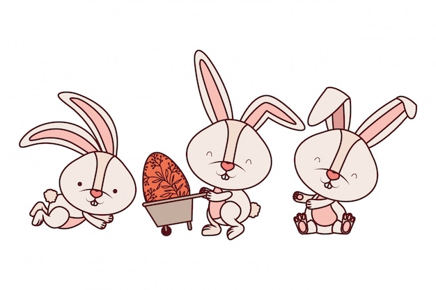 Bunnies with wheelbarrow and easter egg icon