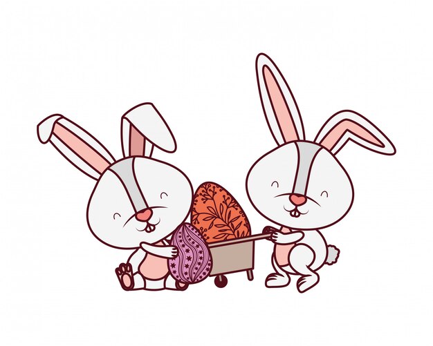 Bunnies with wheelbarrow and easter eggs icon