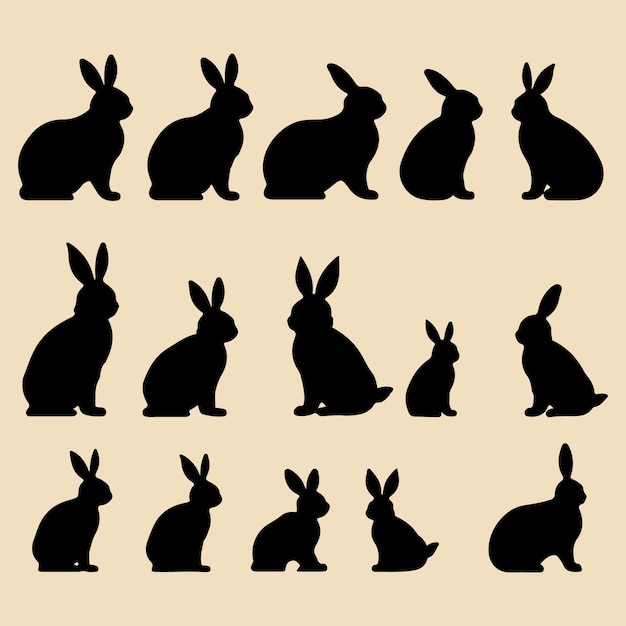 Vector bunny black silhouette vector clip art