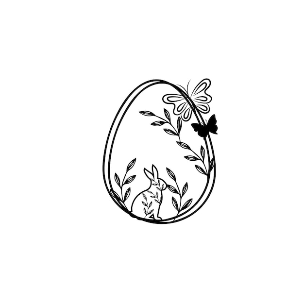 A bunny and a butterfly on an egg