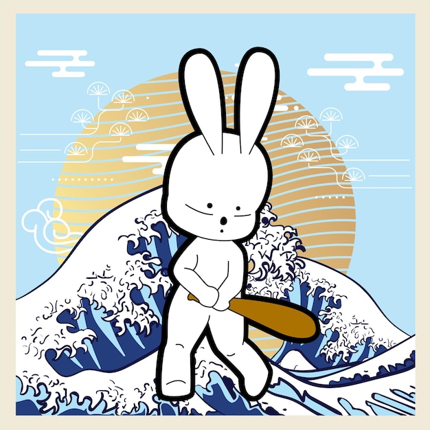 bunny character for new year icon and logo with asian background