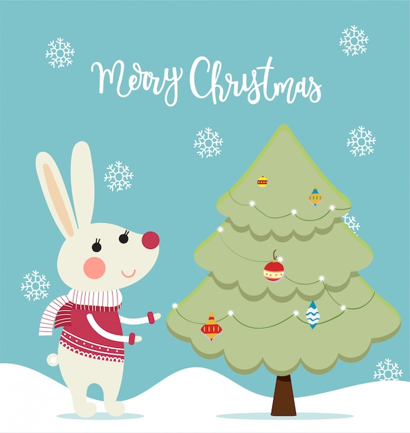 Bunny and christmas tree