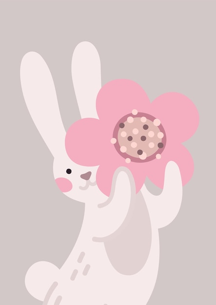 Bunny cute flower poster