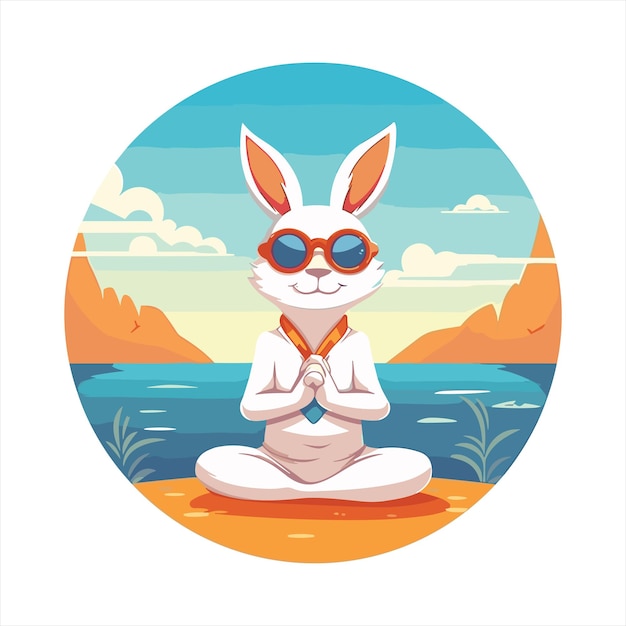 Bunny cute funny cartoon kawaii watercolor yoga beach summer animal pet sticker illustration