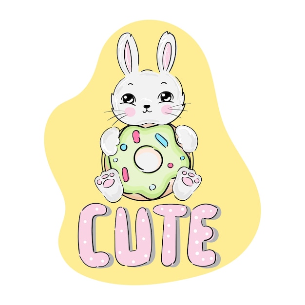 Bunny Donut illustratie kind kids print vector voor tee shirts fashion design