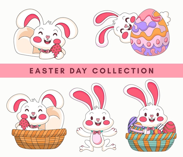 Vector bunny easter day vector collection set