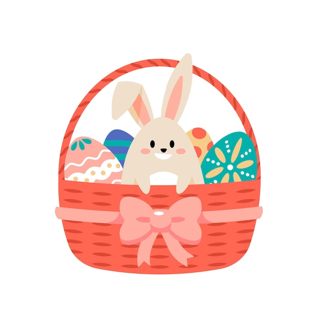 Bunny and easter eggs in the basket