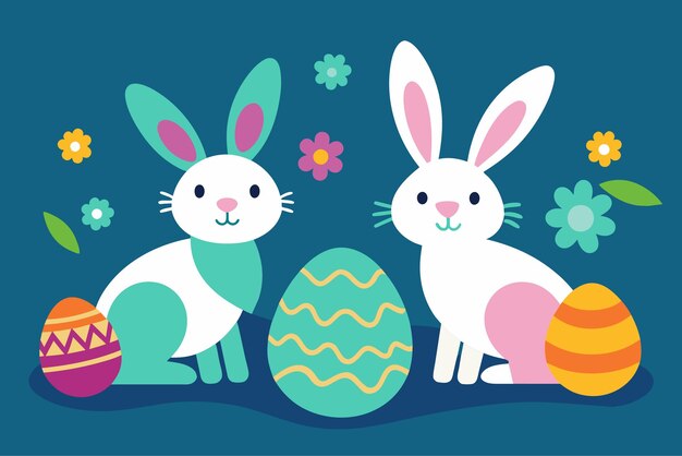 Vector bunny easter eggs clipart