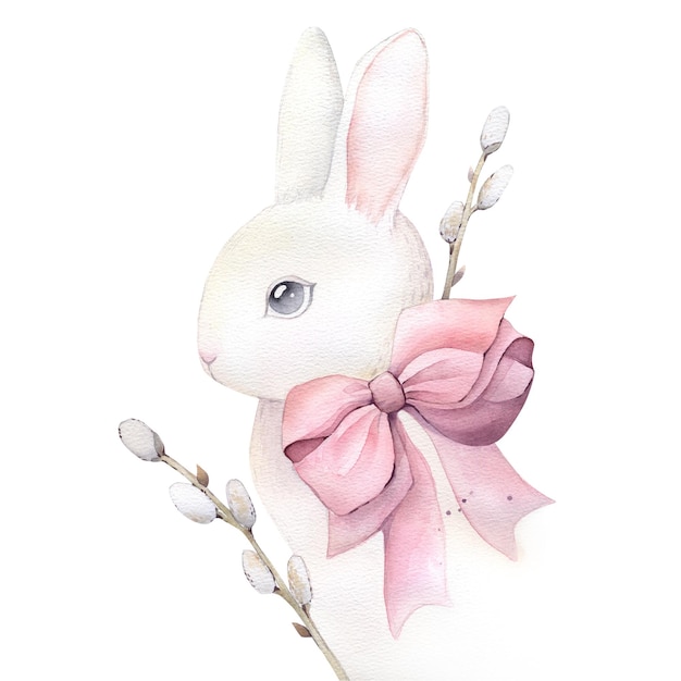 Vector bunny easter rabbit hare bow watercolor watercolour poster print painting flower botanical botanic