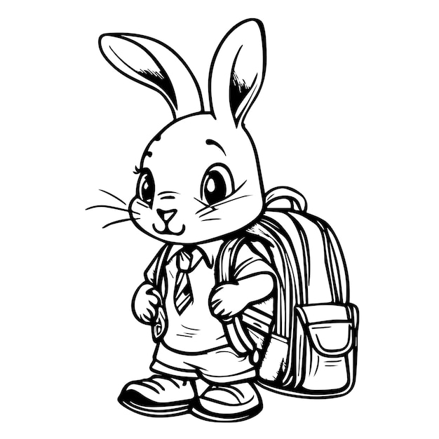 Bunny goes to school cute sketch character design rabbit schoolboy in funny is coming doodle funny