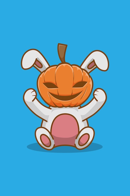 Vector bunny and halloween pumpkin cartoon illustration