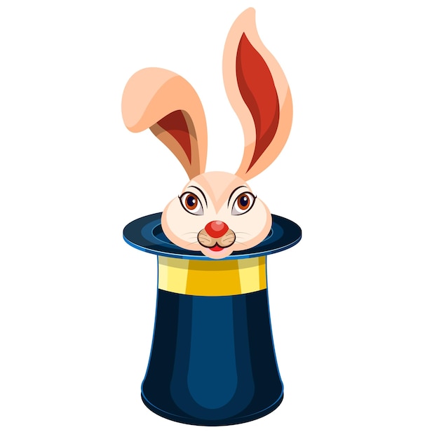 Bunny in a Hat, Wizard conjure cylinder. Magic hat with bunny ears vector illustration. Magician hat