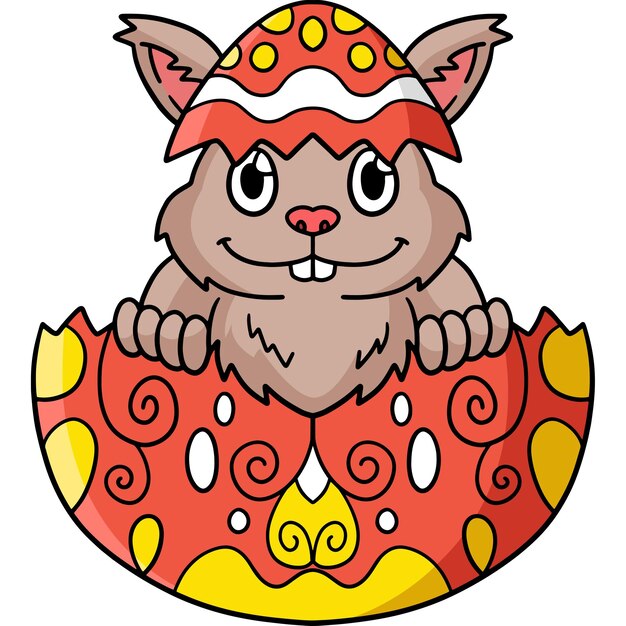 Bunny in Hatched Easter Egg Cartoon Clipart