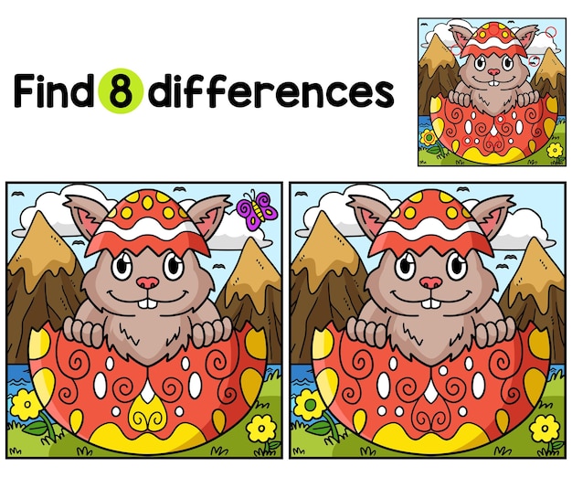 Bunny in hatched easter egg find the differences