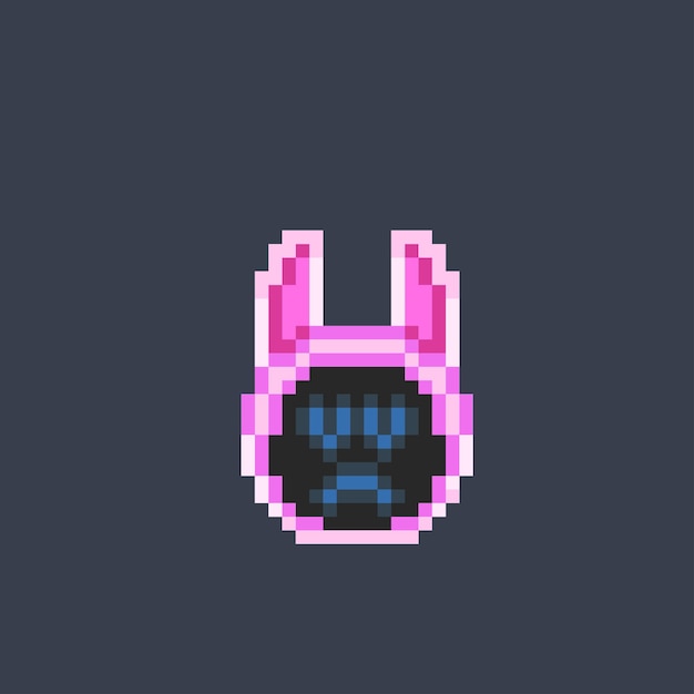 Bunny head with sad face in pixel art style