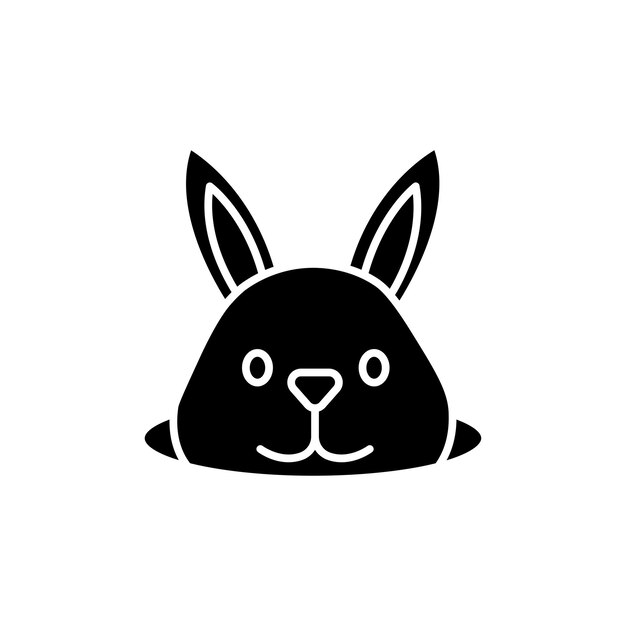 穴の中のウサギのアイコンセット 黒い色で埋め込まれて輪郭が描かれた穴内のウサギ