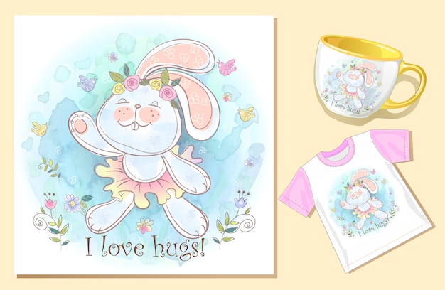 Bunny hug. hilarious e-card. print on the mug and t-shirt.