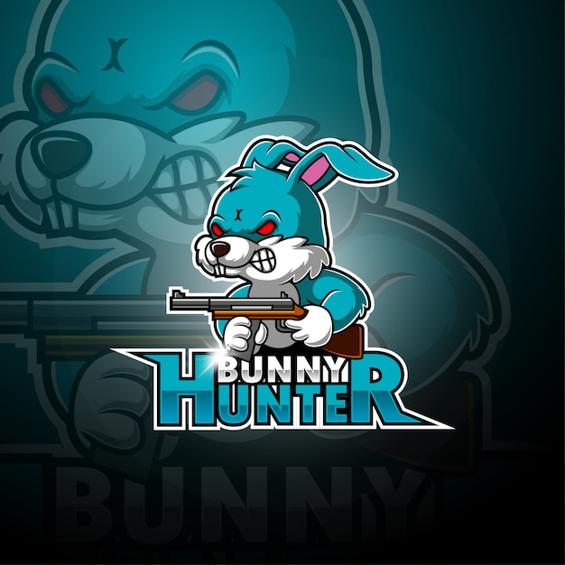 Logo della mascotte esportatore di coniglietto cacciatore