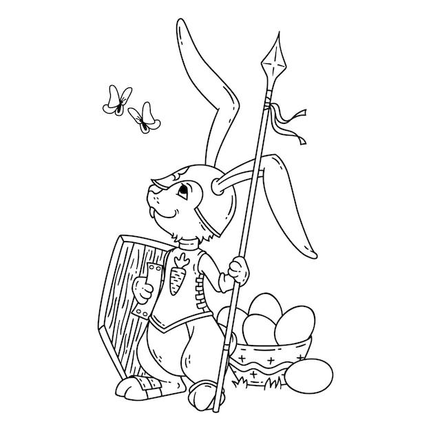 Bunny knight con una lancia e uno scudo.