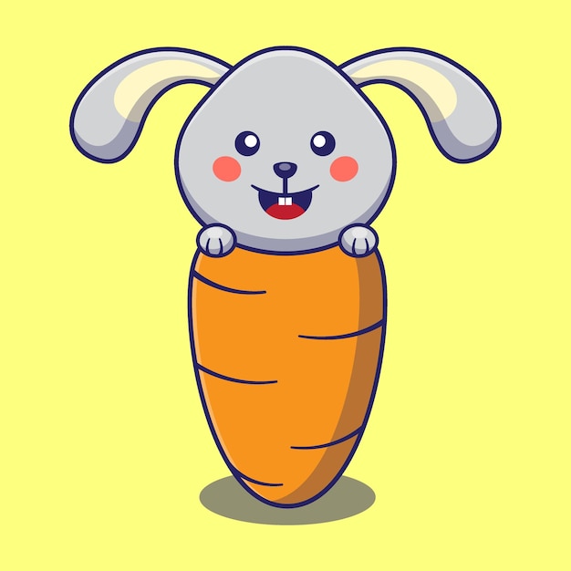 Bunny rabbit use carrot costum cute cartoon vector animal illustration kawaii animal