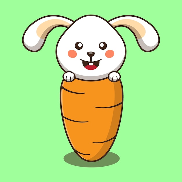 Bunny rabbit use carrot costum cute cartoon vector animal illustration kawaii animal