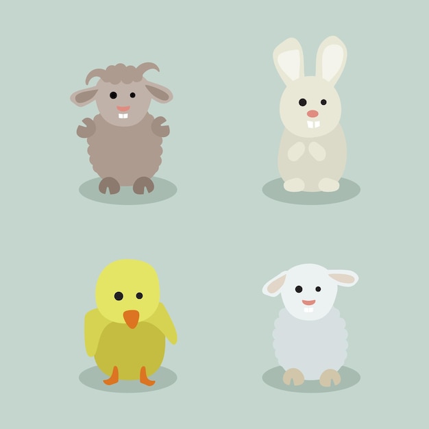 Bunny sheep ram and chicken vector illustration