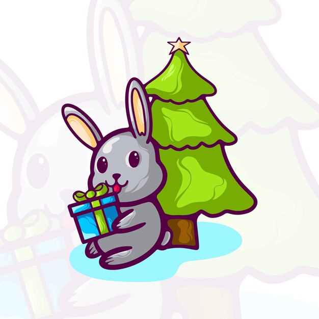 Vector bunny in winter cartoon