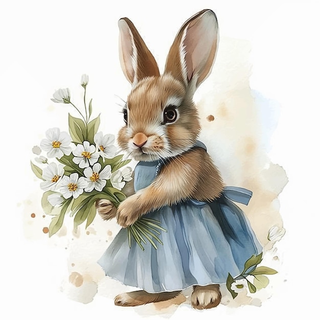 Vector a bunny with a bouquet in his hands