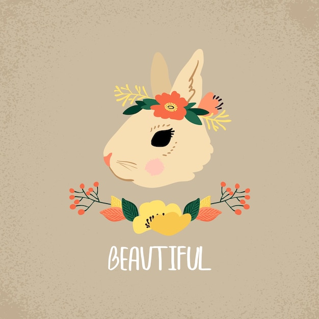 Vector bunny with flowers print design for children