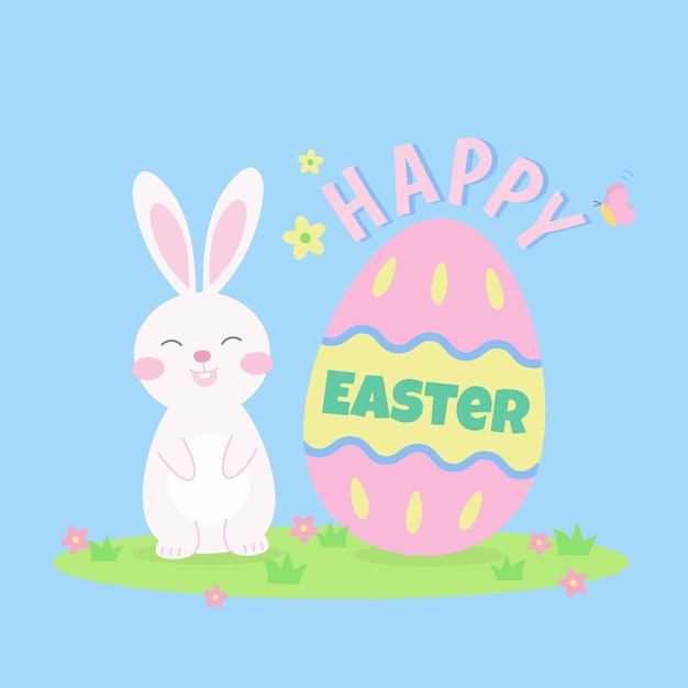 bunny with giant easter egg vector illustration