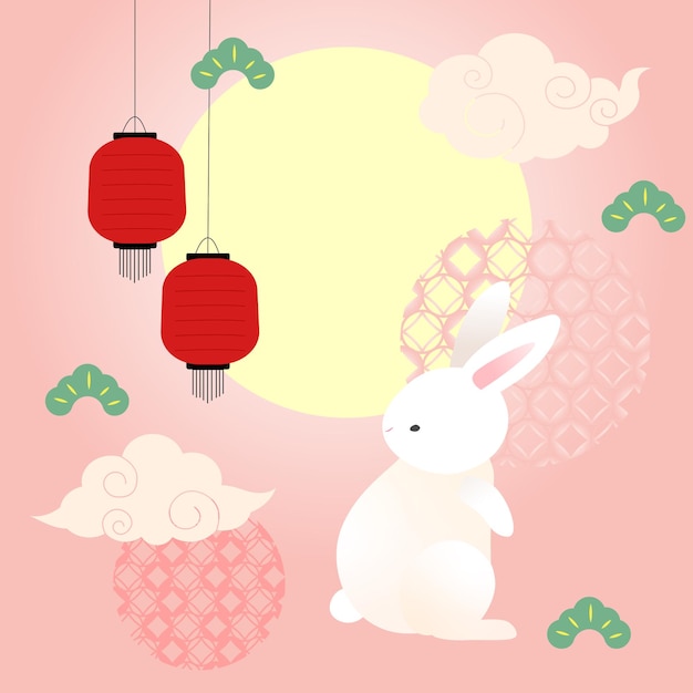Vector bunny with moon festival