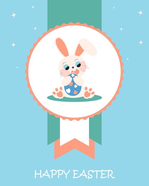 A bunny with a ribbon that says'easter'on it