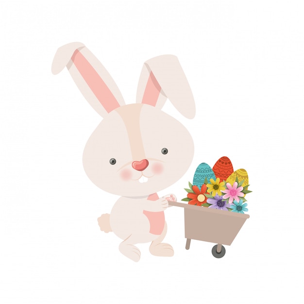 Bunny with wheelbarrow and easter eggs icon