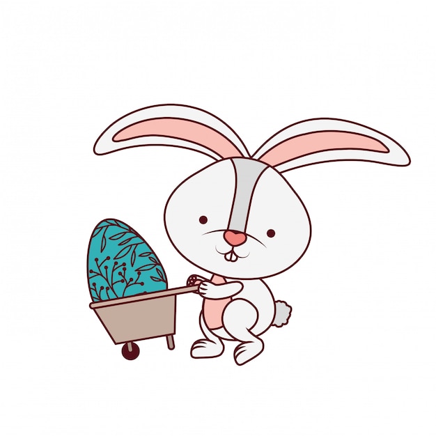 Bunny with wheelbarrow and easter eggs icon