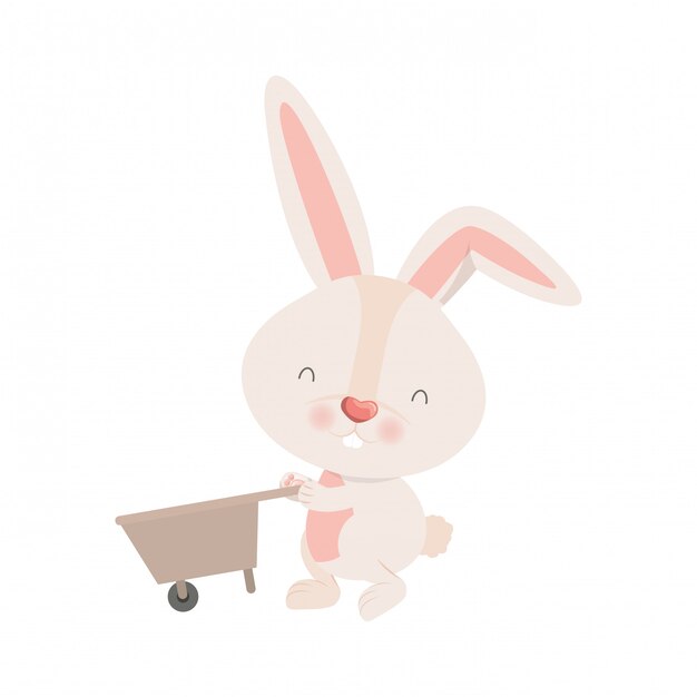 Bunny with wheelbarrow isolated icon 