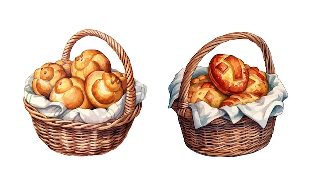 Buns in a basket clipart isolated vector illustration