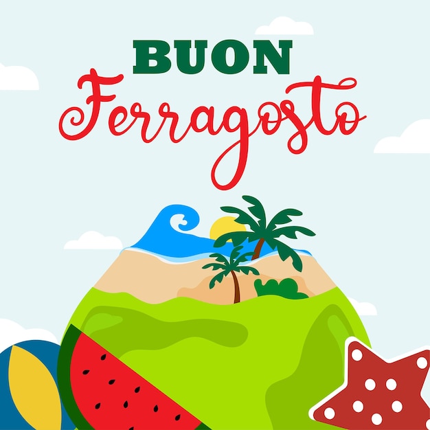 Vector buon ferragosto italian festival background happy summer holiday in italy