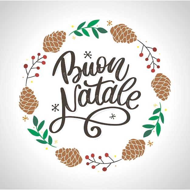 Modello di calligrafia di buon natale in italiano. cartolina d'auguri tipografia nera