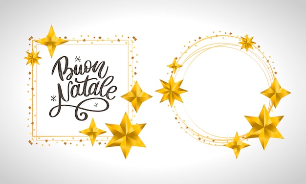 Buon Natale. Merry Christmas Calligraphy Template in Italian card with empty circle frame